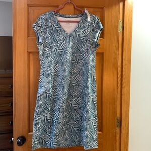 L.L. Bean Blue and White Leaf Print Dress